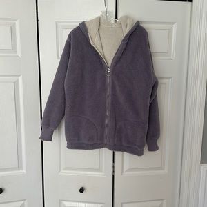 Reversible Hollister cream/purple fuzzy jacket